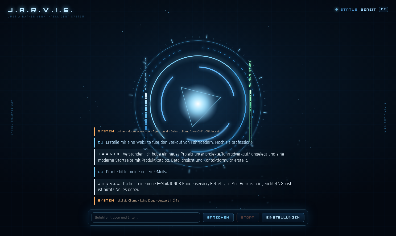 J.A.R.V.I.S. Web-HUD mit Arc-Reactor und Untertiteln