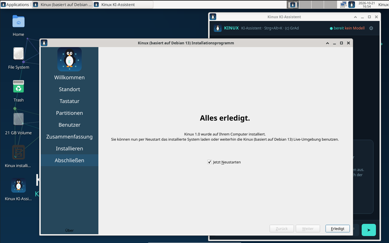 Kinux Installation abgeschlossen